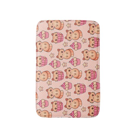 Kawaii Cute Cats and Cupcakes Pink Pattern Badmat (Voorkant Verticaal)