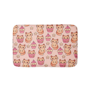 Kawaii Cute Cats and Cupcakes Pink Pattern Badmat