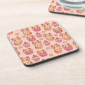 Kawaii Cute Cats and Cupcakes Pink Pattern Bier Onderzetter (Linkerzijde)