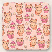 Kawaii Cute Cats and Cupcakes Pink Pattern Bier Onderzetter (Voorkant)