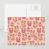 Kawaii Cute Cats and Cupcakes Pink Pattern Briefkaart (Voorkant / Achterkant)