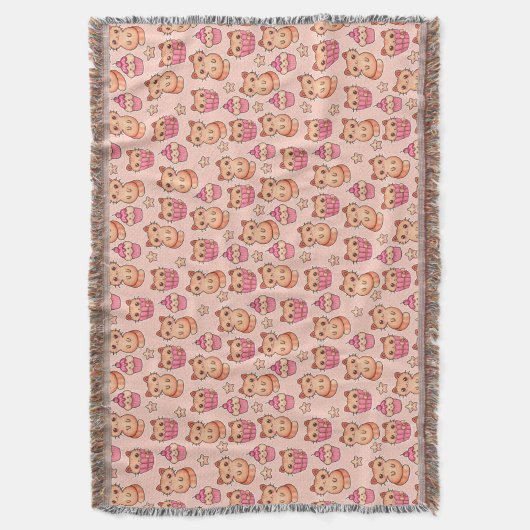 Kawaii Cute Cats and Cupcakes Pink Pattern Deken (Voorkant Verticaal)