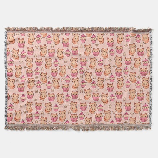 Kawaii Cute Cats and Cupcakes Pink Pattern Deken (Voorkant)