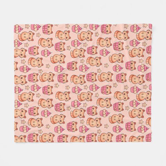 Kawaii Cute Cats and Cupcakes Pink Pattern Fleece Deken (Voorkant (Horizontaal))