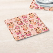 Kawaii Cute Cats and Cupcakes Pink Pattern Kartonnen Onderzetters (Schuin)