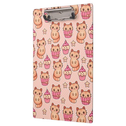 Kawaii Cute Cats and Cupcakes Pink Pattern Klembord (Links)
