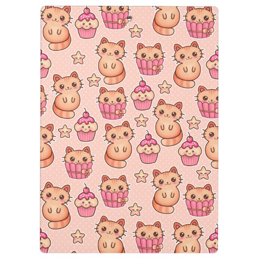 Kawaii Cute Cats and Cupcakes Pink Pattern Klembord (Achterkant)