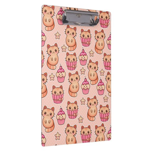 Kawaii Cute Cats and Cupcakes Pink Pattern Klembord (Rechts)