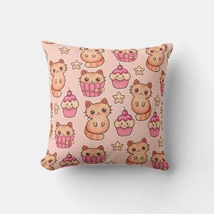 Kawaii Cute Cats and Cupcakes Pink Pattern Kussen