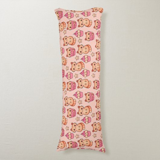 Kawaii Cute Cats and Cupcakes Pink Pattern Lichaamskussen (Voorkant Verticaal)