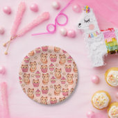 Kawaii Cute Cats and Cupcakes Pink Pattern Papieren Bordje (Feest)