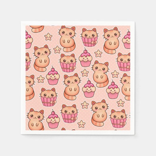 Kawaii Cute Cats and Cupcakes Pink Pattern Servetten (Voorkant)