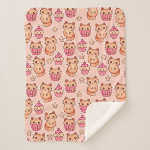 Kawaii Cute Cats and Cupcakes Pink Pattern Sherpa Deken