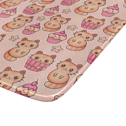 Kawaii Cute Cats and Cupcakes Pink Pattern Snijplank (Hoek)