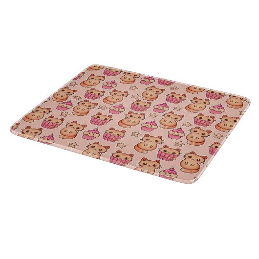 Kawaii Cute Cats and Cupcakes Pink Pattern Snijplank (Hoek)