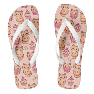 Kawaii Cute Cats and Cupcakes Pink Pattern Teenslippers