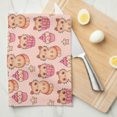 Kawaii Cute Cats and Cupcakes Pink Pattern Theedoek (Quarter Fold)