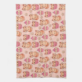 Kawaii Cute Cats and Cupcakes Pink Pattern Theedoek (Verticaal)