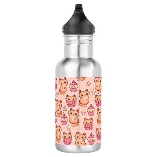 Kawaii Cute Cats and Cupcakes Pink Pattern Waterfles (Rechts)