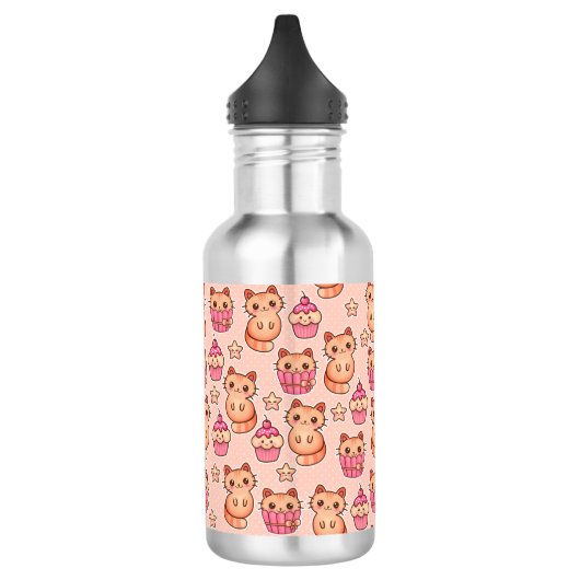Kawaii Cute Cats and Cupcakes Pink Pattern Waterfles (Links)
