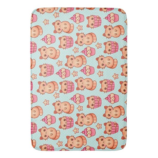 Kawaii Cute Cats Cupcakes Pink and Blue Pattern Badmat (Voorkant Verticaal)