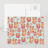 Kawaii Cute Cats Cupcakes Pink and Blue Pattern Briefkaart (Voorkant / Achterkant)