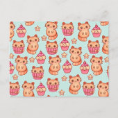 Kawaii Cute Cats Cupcakes Pink and Blue Pattern Briefkaart (Voorkant)