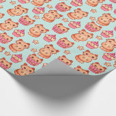 Kawaii Cute Cats Cupcakes Pink and Blue Pattern Cadeaupapier (Hoek)