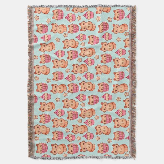 Kawaii Cute Cats Cupcakes Pink and Blue Pattern Deken (Voorkant Verticaal)