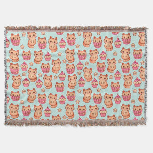 Kawaii Cute Cats Cupcakes Pink and Blue Pattern Deken