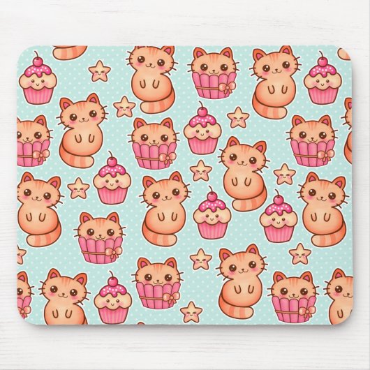 Kawaii Cute Cats Cupcakes Pink and Blue Pattern Muismat (Voorkant)