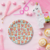 Kawaii Cute Cats Cupcakes Pink and Blue Pattern Papieren Bordje (Feest)