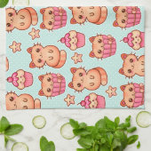 Kawaii Cute Cats Cupcakes Pink and Blue Pattern Theedoek (Gevouwen)