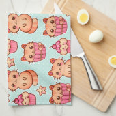 Kawaii Cute Cats Cupcakes Pink and Blue Pattern Theedoek (Quarter Fold)