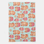 Kawaii Cute Cats Cupcakes Pink and Blue Pattern Theedoek (Verticaal)