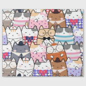 Kawaii Cute Cats Seamless Pattern Cadeaupapier (Vlak)