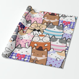 Kawaii Cute Cats Seamless Pattern Cadeaupapier