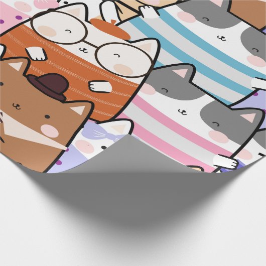 Kawaii Cute Cats Seamless Pattern Cadeaupapier (Hoek)