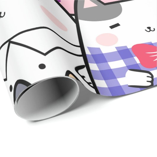 Kawaii Cute Cats Seamless Pattern Cadeaupapier (Rol Hoek)