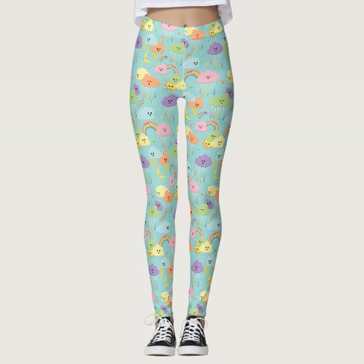 Kawaii Cute Cloud Sun Moon Gender Neutral Pattern Leggings (Voorkant)