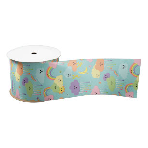 Kawaii Cute Cloud Sun Moon Gender Neutral Pattern Satijnen Lint