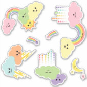 Kawaii Cute Clouds Sun Moon Rainbow Stars Sticker (Voorkant)