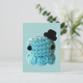 Kawaii Cute Crochet Amigurumi Octopus Top Hat Blue Briefkaart (Staand voorkant)