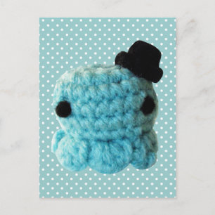 Kawaii Cute Crochet Amigurumi Octopus Top Hat Blue Briefkaart