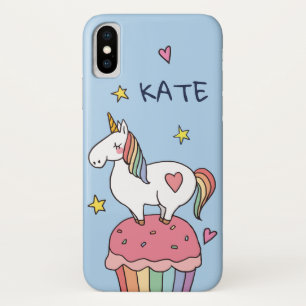 Kawaii Cute Doodle Regenboog Eenhoorn en Sterren. iPhone X Hoesje