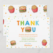 Kawaii Cute Fast Food Burger Party Boy Birthday Bedankkaart (Voorkant / Achterkant)