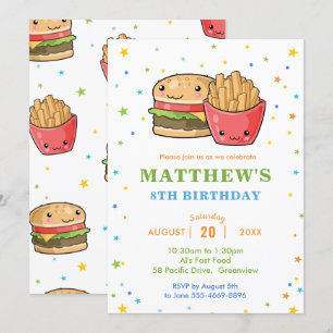 Kawaii Cute Fast Food Burger Party Boy Birthday Kaart