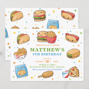 Kawaii Cute Fast Food Party Boy Birthday Kaart