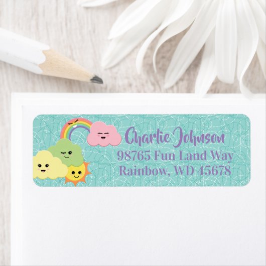 Kawaii Cute Happy Sun Clouds Rainbow Etiket (Insitu)