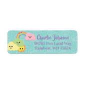 Kawaii Cute Happy Sun Clouds Rainbow Etiket (Voorkant)